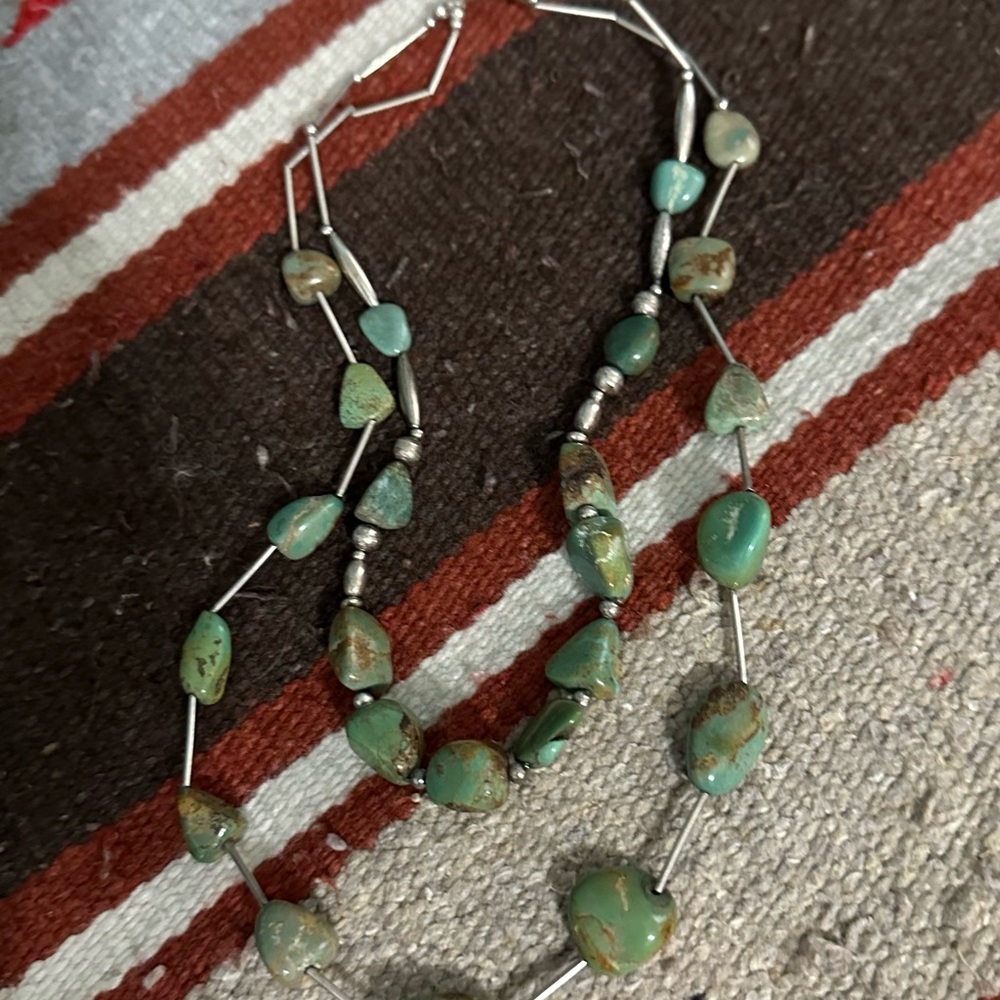 Hand Crafted “One of a Kind” Turquoise & Sterling Silver Double Strand Necklace